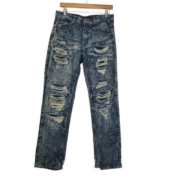 Brooklyn Xpress | 32x32 Trashed Distressed Slim Straight Leg Jeans Grunge - Picture 1 of 9